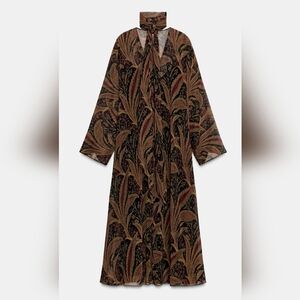 Zara Paisley Midi Dress With Scarf Size M